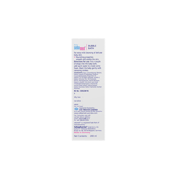 Sebamed Baby Bubble Bath|pH 5.5|With Chamomile|Soap Free|No Tears|200 ml