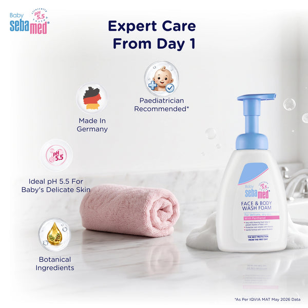 Sebamed Baby Face & Body Wash Foam|pH 5.5|Ideal for face & body cleansing|400 ml