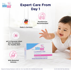 Sebamed Baby Cleansing Bar|pH 5.5 |Newborn bathing|Soap Free|Tear Free|150 gm