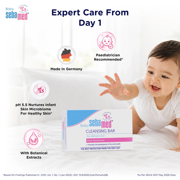 Sebamed Baby Cleansing Bar|pH 5.5 |Newborn bathing|Soap Free|Tear Free|150 gm