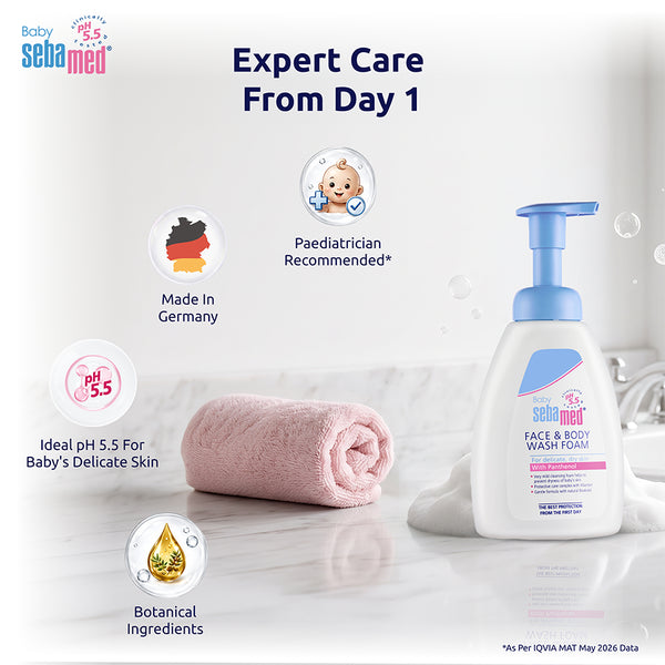 Sebamed Baby Face & Body Wash Foam|pH 5.5|Ideal for face & body cleansing|400 ml